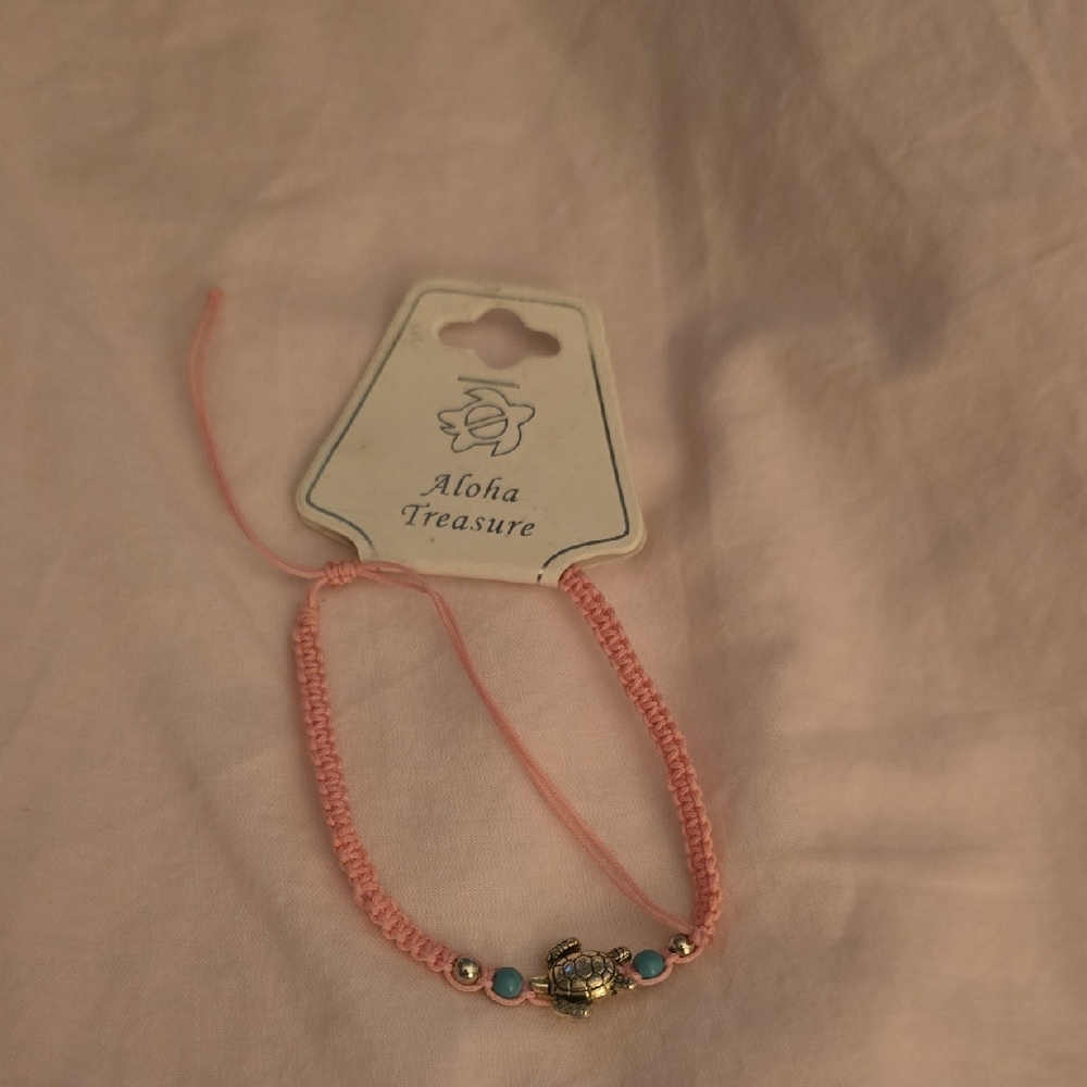 Pink Turtle Anklet With Silver And Turquoise Accents. Proceeds to Help Sea Turtl
